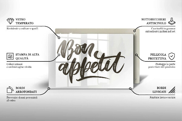 Kuchynská doska zo skla Nápis Bon Appetit