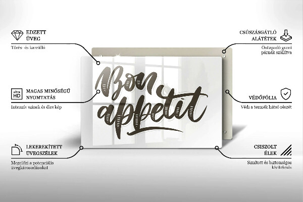 Kuchynská doska zo skla Nápis Bon Appetit