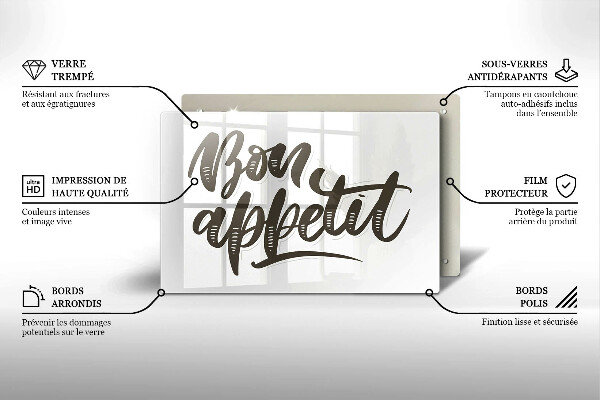 Kuchynská doska zo skla Nápis Bon Appetit