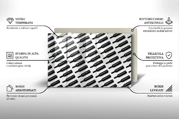 Kuchynská doska zo skla Čierne fľaše na víno