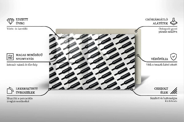 Kuchynská doska zo skla Čierne fľaše na víno