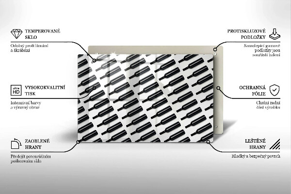 Kuchynská doska zo skla Čierne fľaše na víno