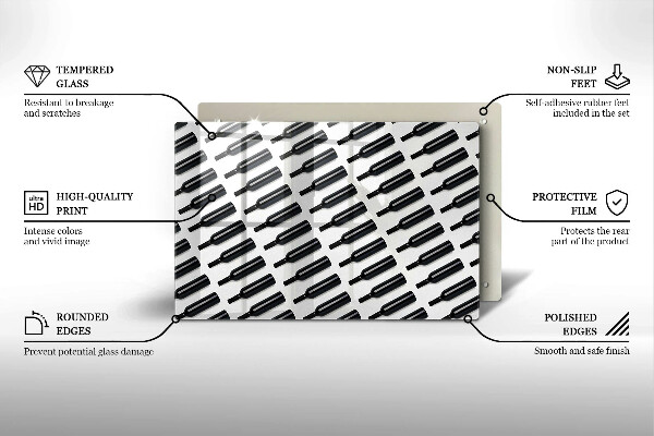 Kuchynská doska zo skla Čierne fľaše na víno