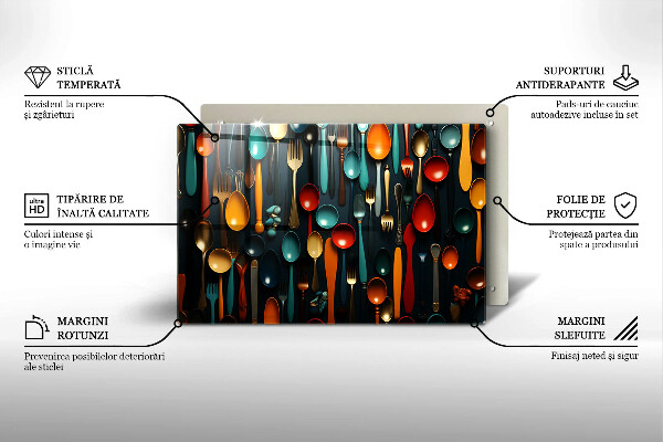 Kuchynská doska zo skla Farebné lyžice a vidličky