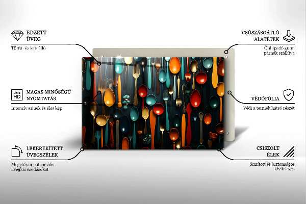 Kuchynská doska zo skla Farebné lyžice a vidličky
