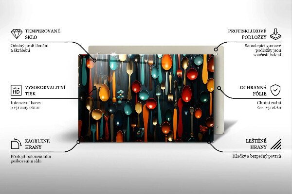 Kuchynská doska zo skla Farebné lyžice a vidličky