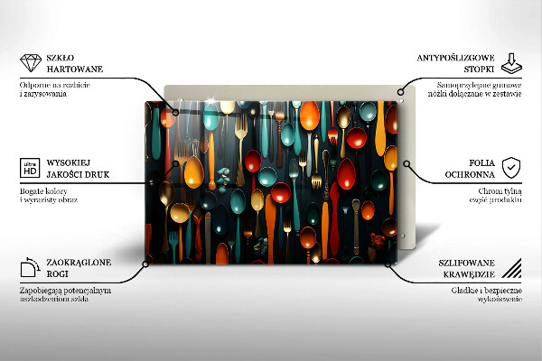 Kuchynská doska zo skla Farebné lyžice a vidličky