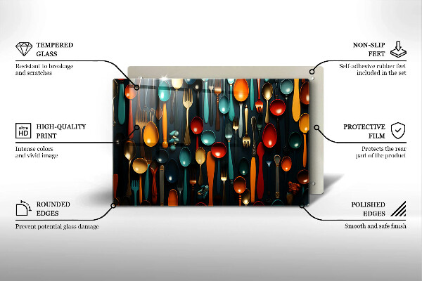 Kuchynská doska zo skla Farebné lyžice a vidličky