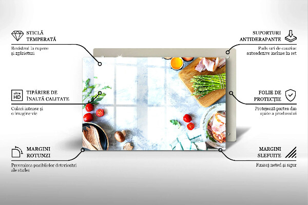 Kuchynská doska zo skla Ingrediencie v kuchyni