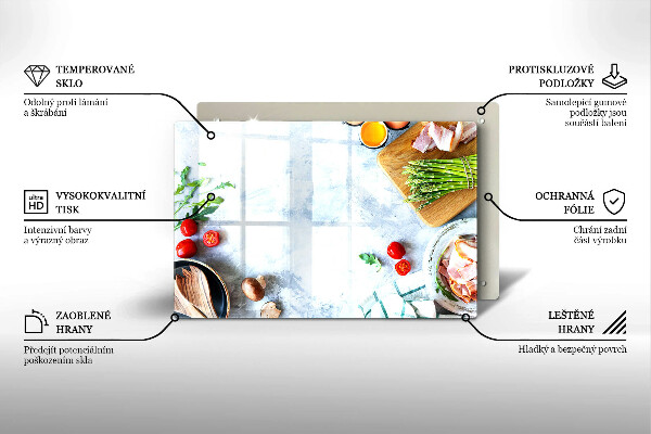 Kuchynská doska zo skla Ingrediencie v kuchyni