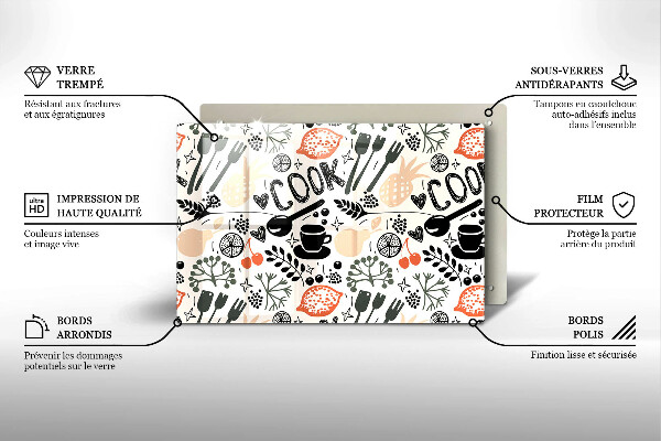 Kuchynská doska zo skla Kreslený kuchynský motív