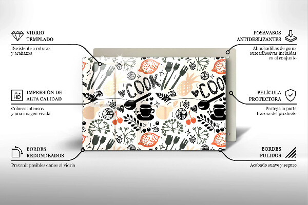 Kuchynská doska zo skla Kreslený kuchynský motív