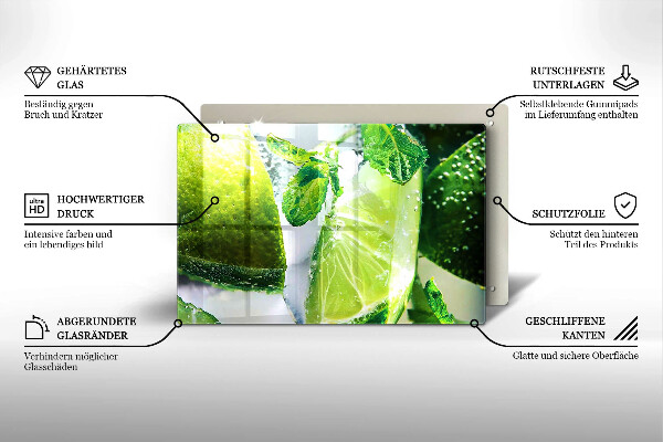 Kuchynská doska zo skla Voda s vápnom a ľadom