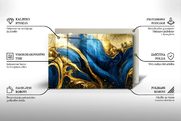 Kuchynská doska zo skla Modrý a zlatý mramor