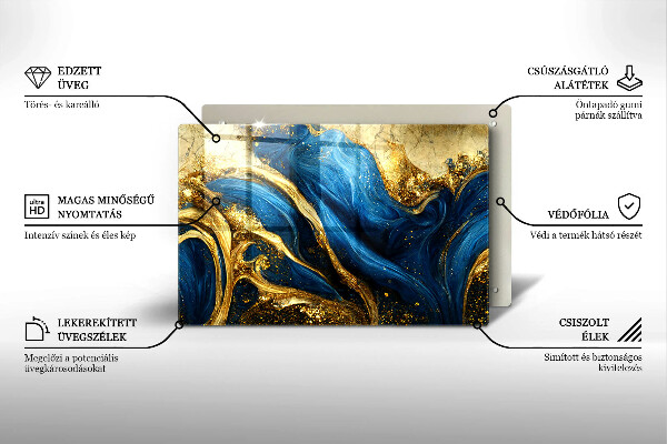 Kuchynská doska zo skla Modrý a zlatý mramor