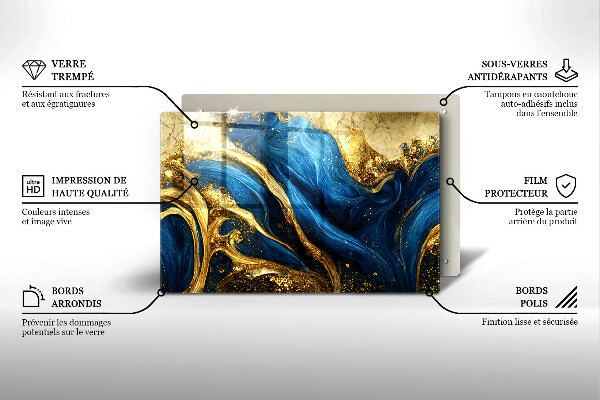 Kuchynská doska zo skla Modrý a zlatý mramor