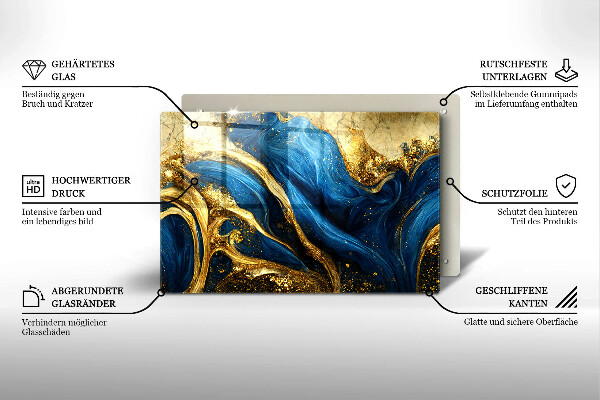 Kuchynská doska zo skla Modrý a zlatý mramor