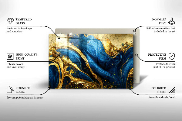 Kuchynská doska zo skla Modrý a zlatý mramor