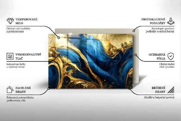 Kuchynská doska zo skla Modrý a zlatý mramor