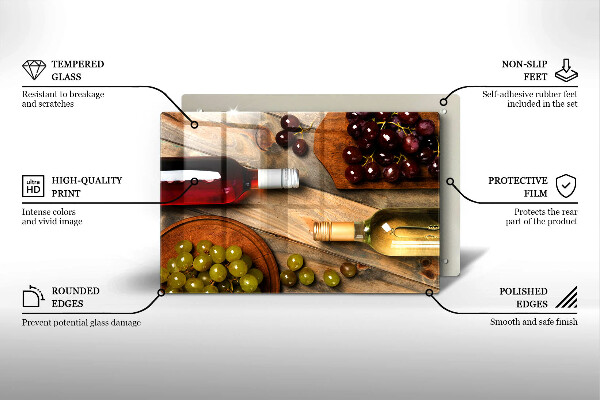 Kuchynská doska zo skla Fľaše na víno a hrozno
