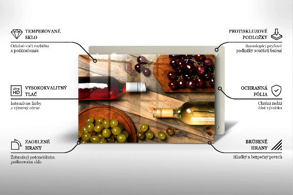 Kuchynská doska zo skla Fľaše na víno a hrozno