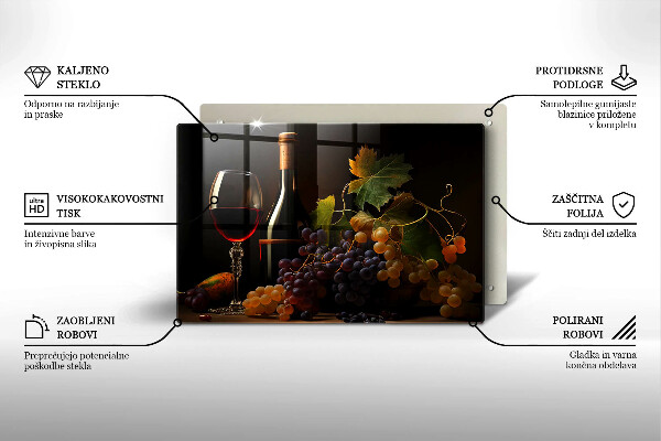 Kuchynská doska zo skla Pohár vína a hrozna