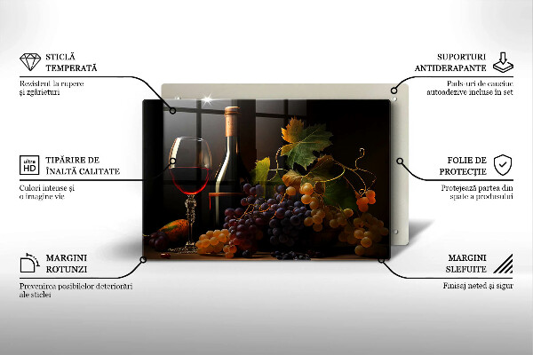 Kuchynská doska zo skla Pohár vína a hrozna