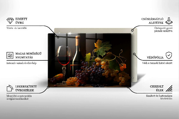 Kuchynská doska zo skla Pohár vína a hrozna