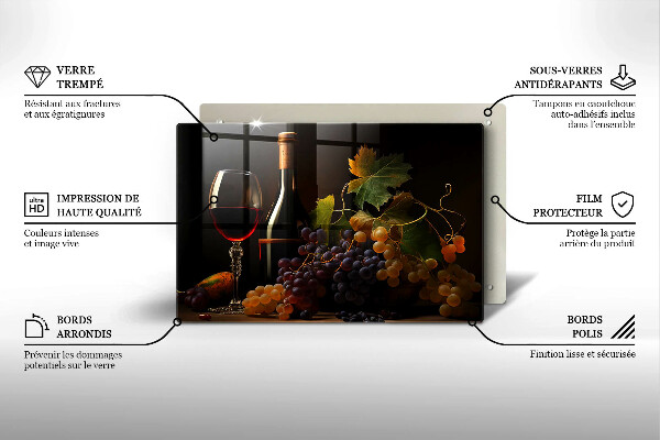 Kuchynská doska zo skla Pohár vína a hrozna