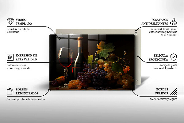 Kuchynská doska zo skla Pohár vína a hrozna