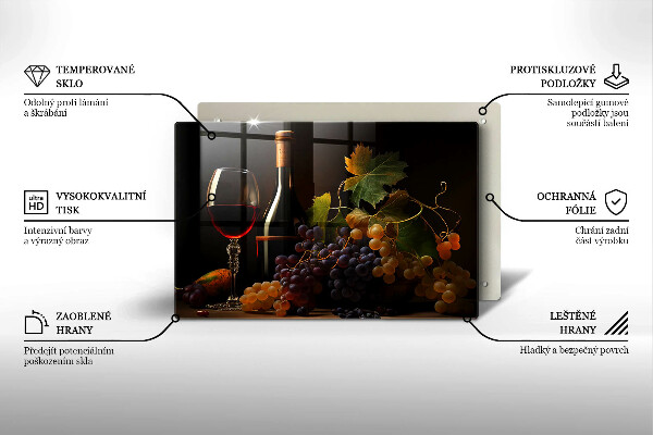 Kuchynská doska zo skla Pohár vína a hrozna