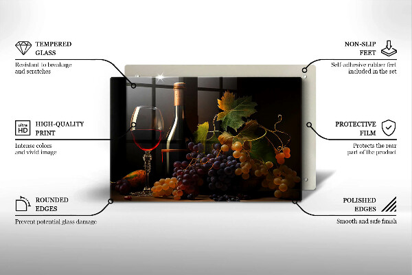 Kuchynská doska zo skla Pohár vína a hrozna