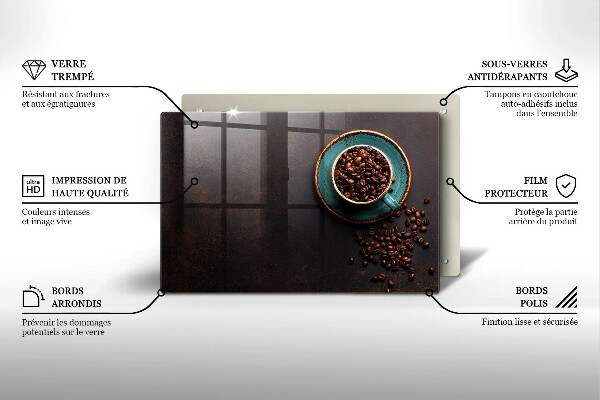 Kuchynská doska zo skla Šálka kávových zŕn