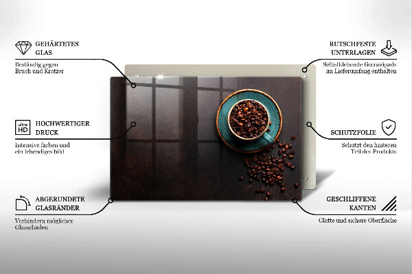 Kuchynská doska zo skla Šálka kávových zŕn