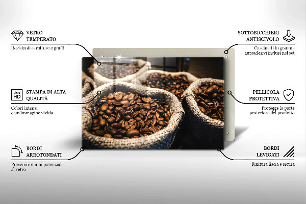 Kuchynská doska zo skla Vrecia na kávové zrná