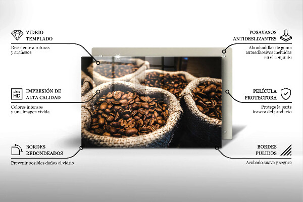 Kuchynská doska zo skla Vrecia na kávové zrná