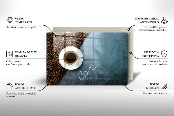 Kuchynská doska zo skla Kávové zrná a šálka