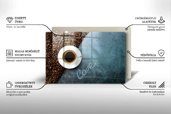 Kuchynská doska zo skla Kávové zrná a šálka