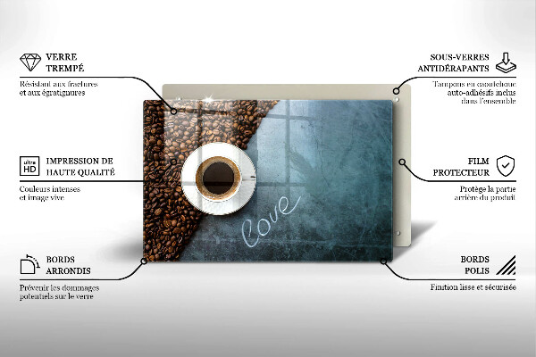 Kuchynská doska zo skla Kávové zrná a šálka