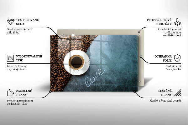 Kuchynská doska zo skla Kávové zrná a šálka