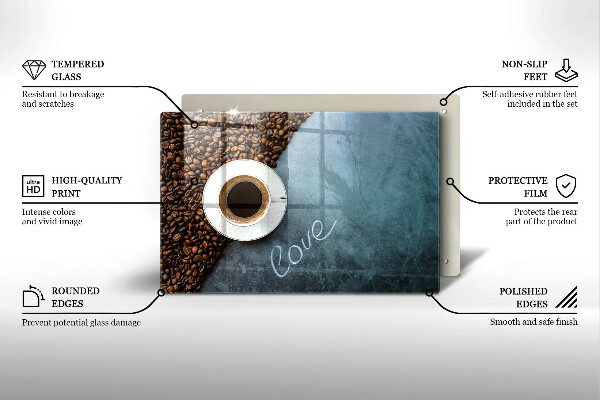Kuchynská doska zo skla Kávové zrná a šálka