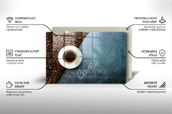 Kuchynská doska zo skla Kávové zrná a šálka