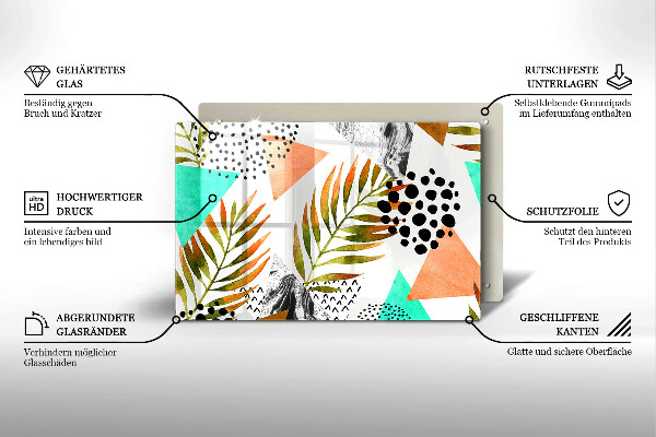 Kuchynská doska zo skla Vzor boho listov