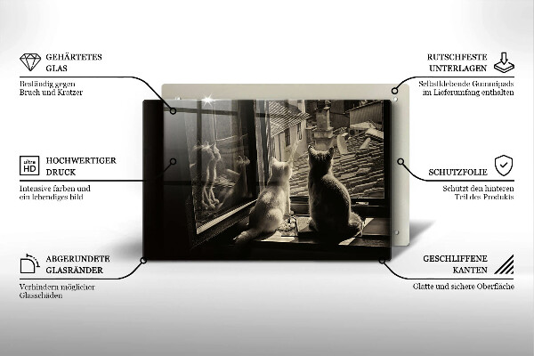 Kuchynská doska zo skla Mesto mačky a okno