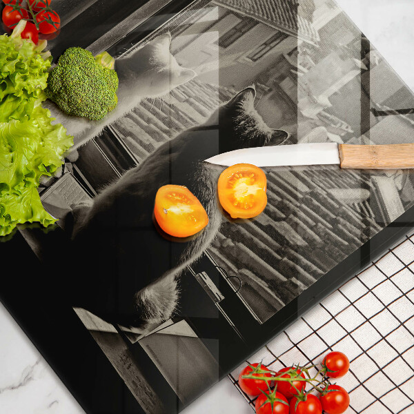 Kuchynská doska zo skla Mesto mačky a okno