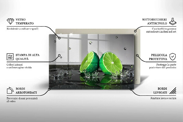 Kuchynská doska zo skla Šťavnaté limetky a voda