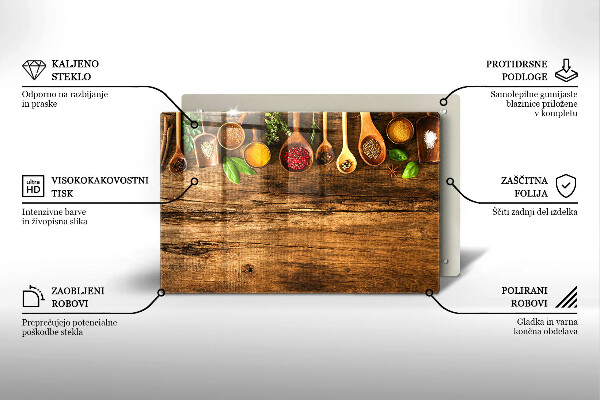 Kuchynská doska zo skla Drevené lyžice korenia