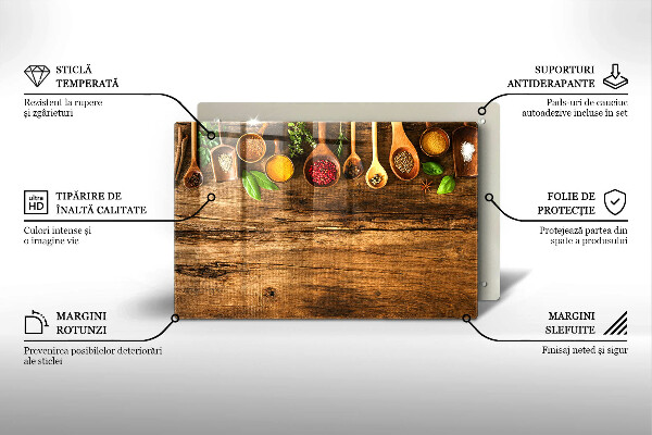 Kuchynská doska zo skla Drevené lyžice korenia