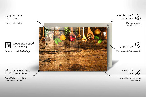 Kuchynská doska zo skla Drevené lyžice korenia