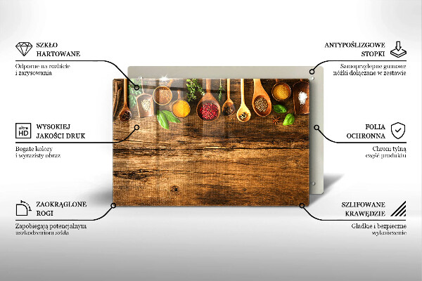 Kuchynská doska zo skla Drevené lyžice korenia